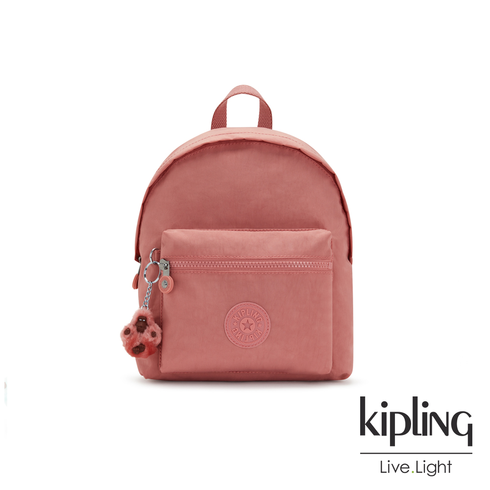 Kipling 霧面浪漫蜜桃粉造型簡約後背包-REPOSA