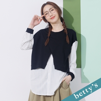 betty’s貝蒂思 假兩件開衩條紋長袖上衣(黑色)