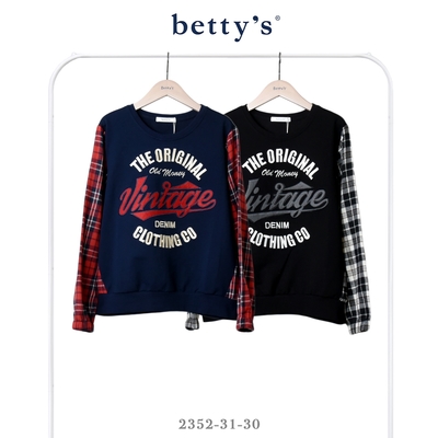 betty’s貝蒂思 率性字母刺繡拼接格紋上衣(共二色)