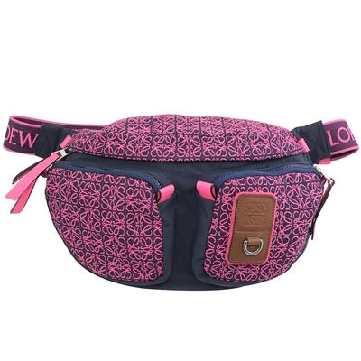 loewe bumbag 大烙印logo緹花帆布斜背胸口/單肩後背包(桃/深藍 大)