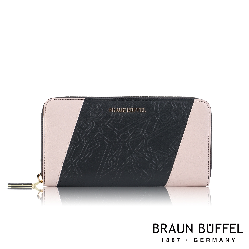 【BRAUN BUFFEL 德國小金牛】台灣總代理 塔莉亞 12卡拉鍊長夾-玫瑰色/BF672-602-MUR