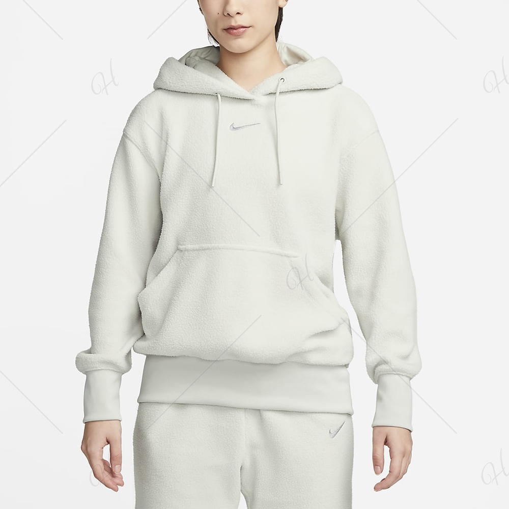 NIKE 上衣 帽T 長袖上衣 運動 搖粒絨 女款 灰白 DQ6841-072  AS W NSW PLSH PO HOODIE