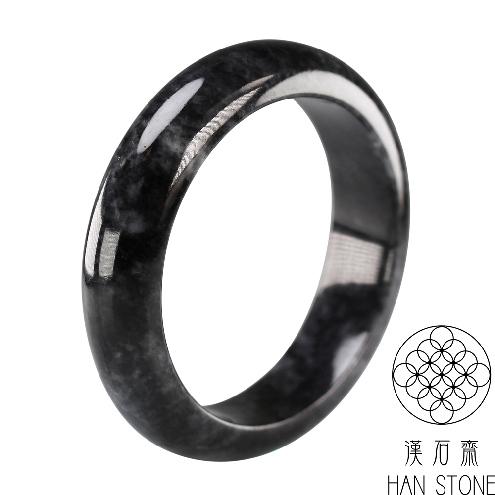 【漢石齋】天然翡翠A貨 手鐲玉鐲 山水墨翠種(手圍17.3/版寬15.2mm)