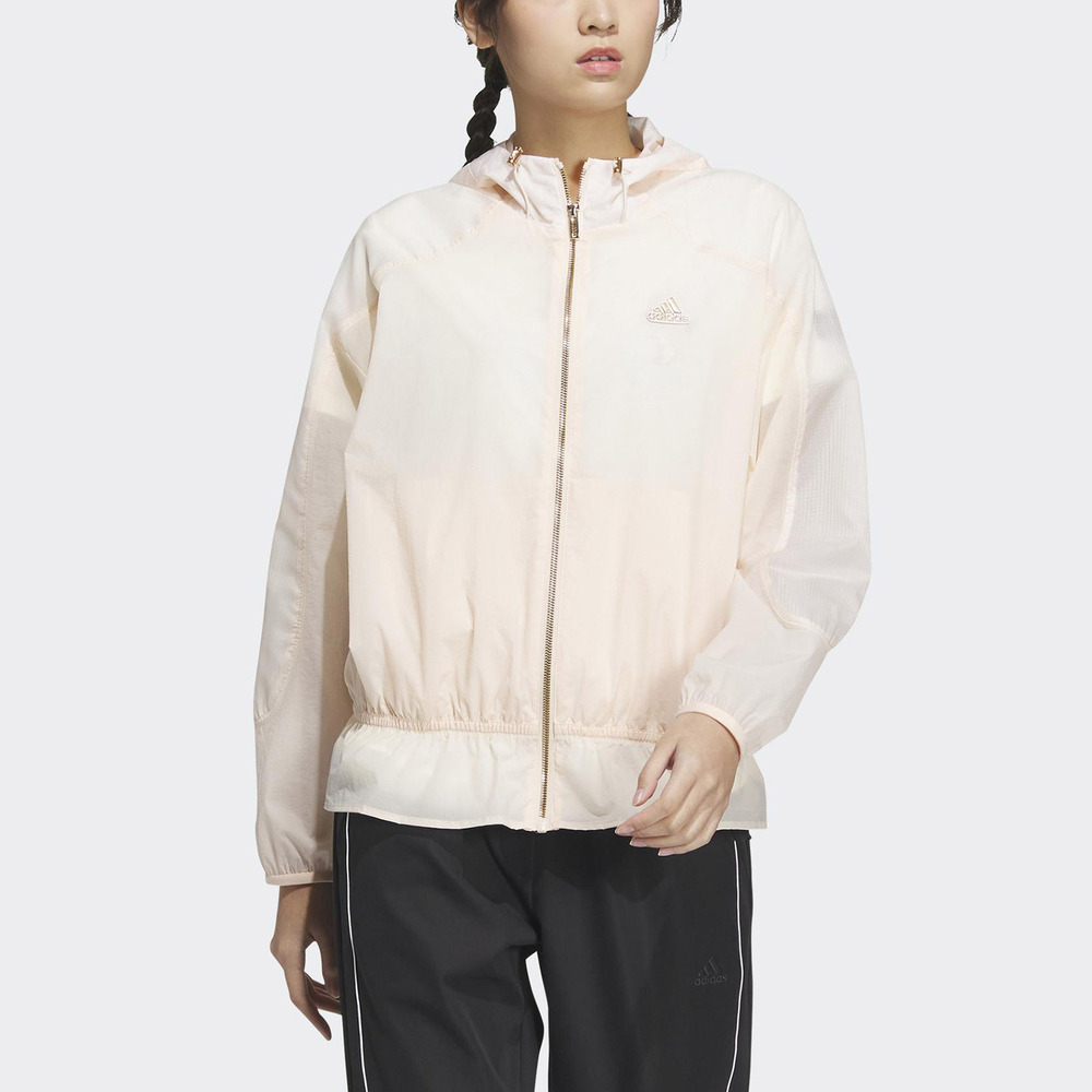 Adidas FOT WVN JKT [HY2826] 女 連帽外套 亞洲版 運動 訓練 休閒 寬鬆 褶皺 防潑水 淡橘