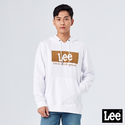 Lee 男款 長框大Logo連帽大學T/厚T 白