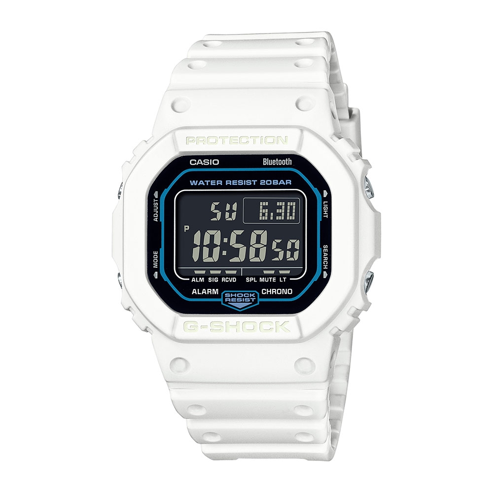 CASIO卡西歐 G-SHOCK 藍牙 科幻時尚 簡約純白 經典方型 DW-B5600SF-7_42.8mm