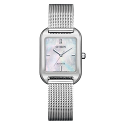 CITIZEN 光動能簡約優雅方型腕錶-銀-EM0491-81D