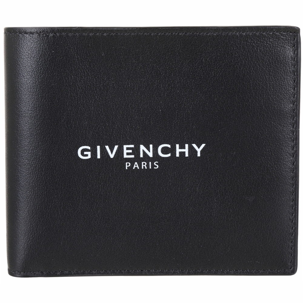 GIVENCHY Logo 字母牛皮對折短夾(黑色)