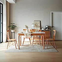 林氏木業北歐現代全實木1.2M岩板餐桌 PK1R+餐椅 LS189 (一桌四椅) (H014369259)