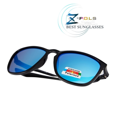 【Z-POLS】名牌風格TR90輕量框體材質 搭REVO電鍍藍Polarized寶麗來偏光抗UV400太陽眼鏡