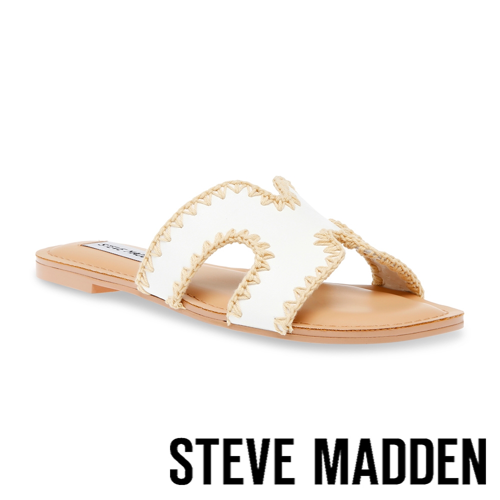 STEVE MADDEN-ZIGZAG 編織皮革H拖鞋-白色