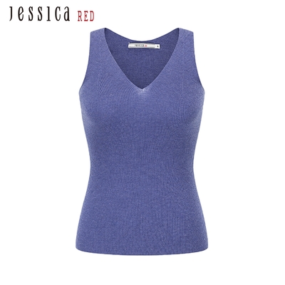 JESSICA RED - 經典百搭羊絨混紡V領針織背心824158（紫色）