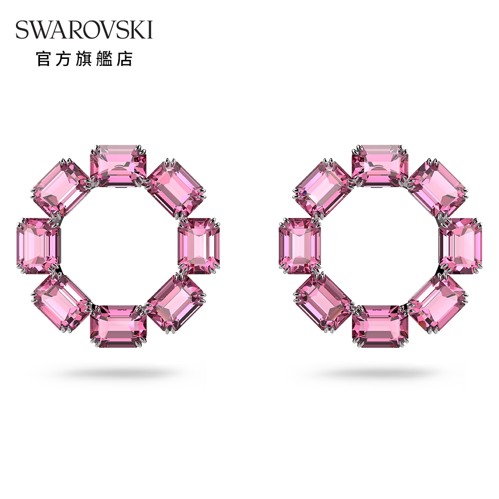 SWAROVSKI 施華洛世奇 Millenia 大圈耳環, 八角形切割Swarovski 水晶, 粉紅色, 鍍白金色