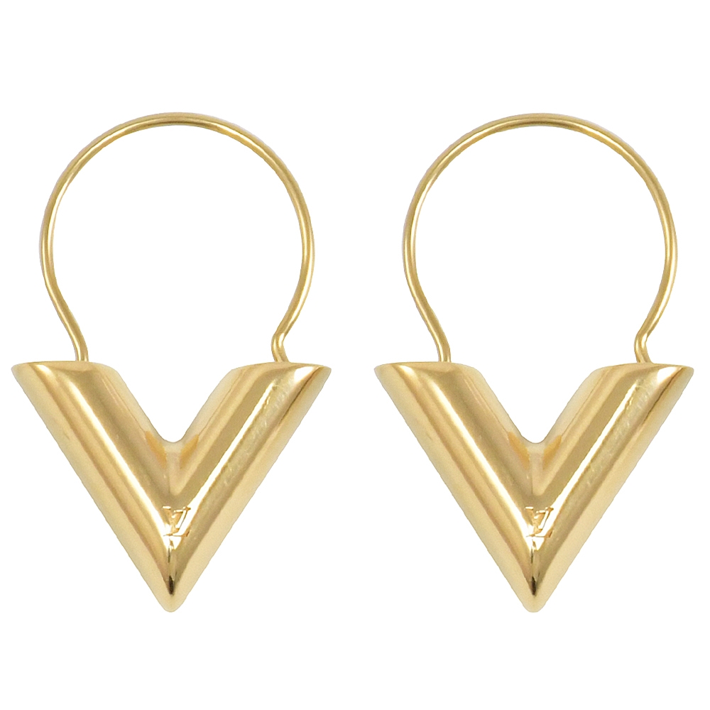 LOUIS VUITTON Louis Vuitton Essential V Hoop Earrings M61088 Metal Gold