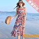 度假風仕女印花長款吊帶裙 (花色)-ROANN product thumbnail 1