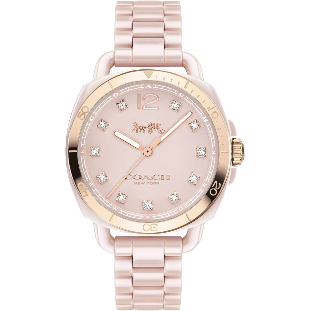 COACH Analog 紐約星光晶鑽陶瓷腕錶(14502754)-粉色/34mm