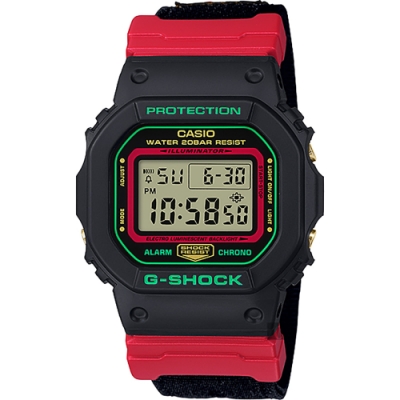 CASIO 卡西歐 G-SHOCK 紅武士 帆布錶帶手錶 送禮推薦 DW-5600THC-1