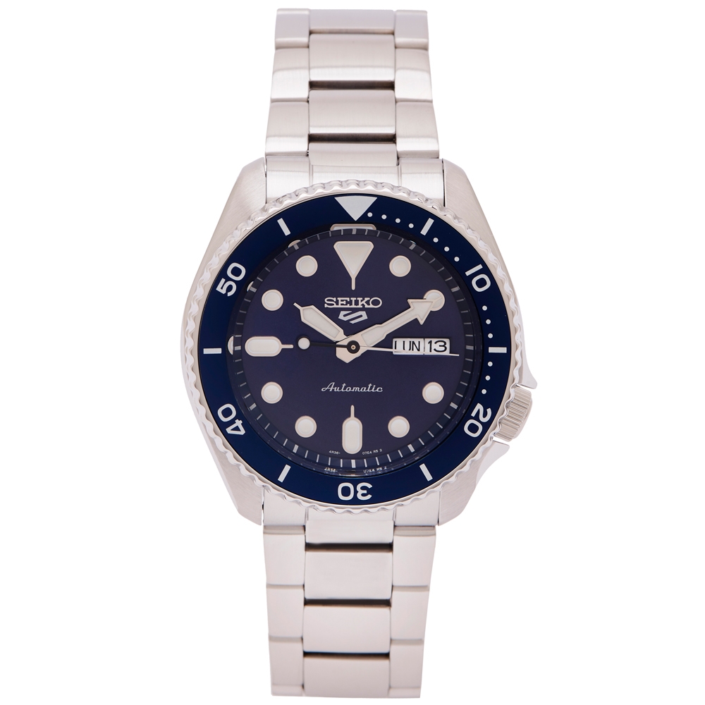 SEIKO 5號機械sport系列不鏽鋼錶帶款手錶 (SRPD51K1)-藍面X藍框/42mm