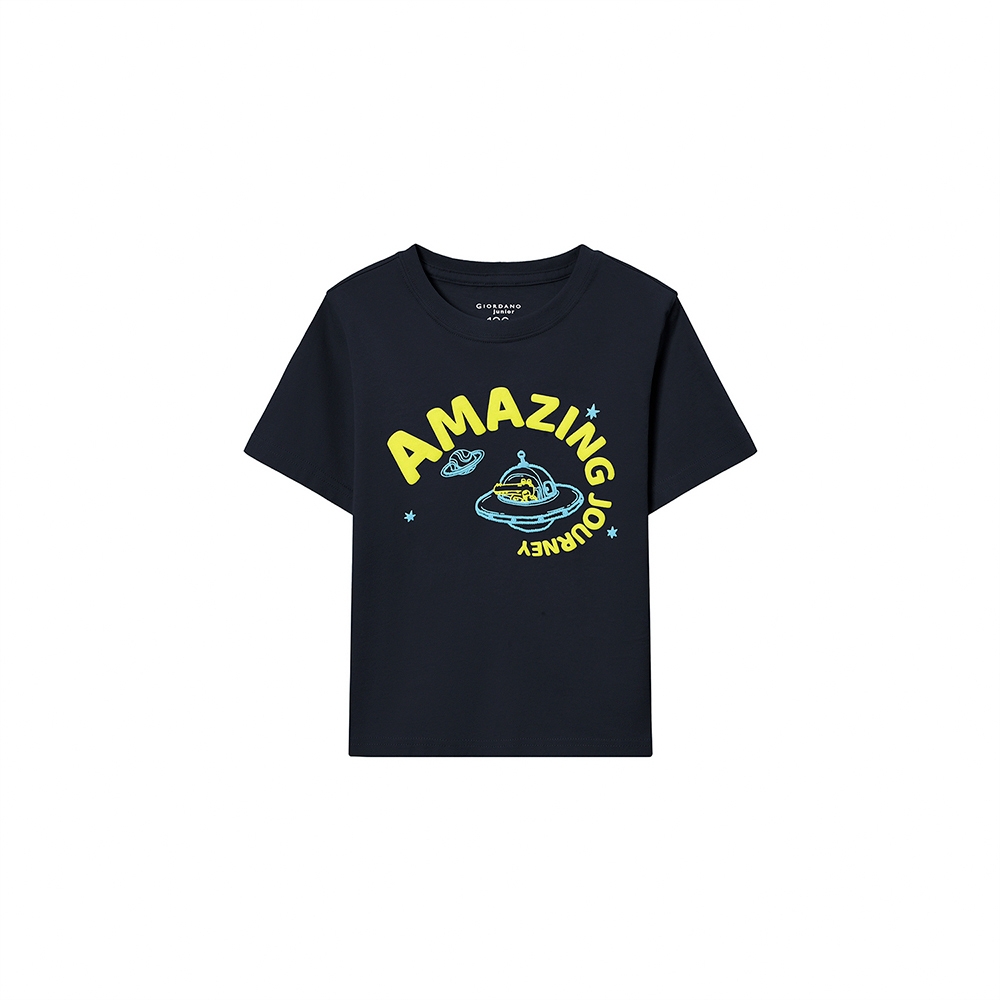 GIORDANO  童裝印花短袖上衣 童趣塗鴉 - 22 標誌海軍藍
