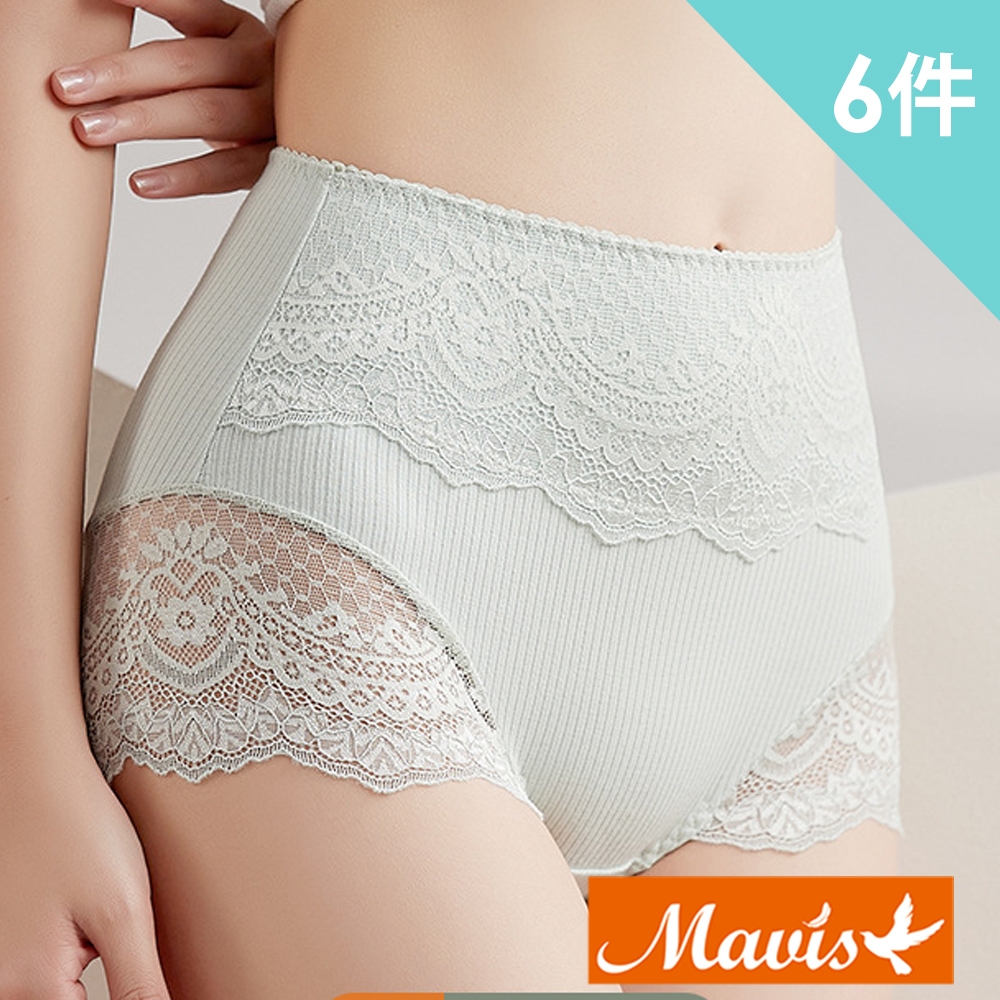 Mavis瑪薇絲-輕塑精梳棉蕾絲高腰內褲(6件)