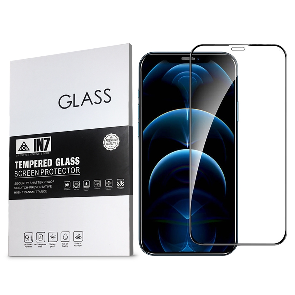 IN7 iPhone 12 Pro (6.1吋) 高清 高透光2.5D滿版9H鋼化玻璃保護貼 疏油疏水 鋼化膜-黑色