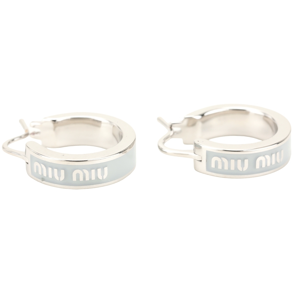 miu miu 字母搪瓷金屬圓弧針式耳環(藍色)