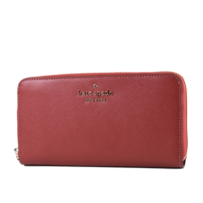 KATE SPADE 金字立體LOGO防刮皮革拉鍊長夾-紅色