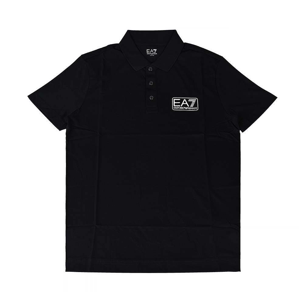 EMPORIO ARMANI 白字EA7 LOGO純棉男士短袖POLO衫(S/M/L/XL/黑)