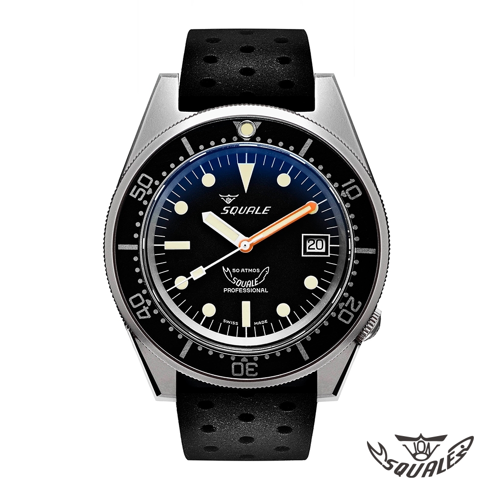 SQUALE鯊魚錶 1521系列 瑞士機械潛水錶 頂級橡膠潛水式錶帶-黑/42mm(1521BKBL.NT)