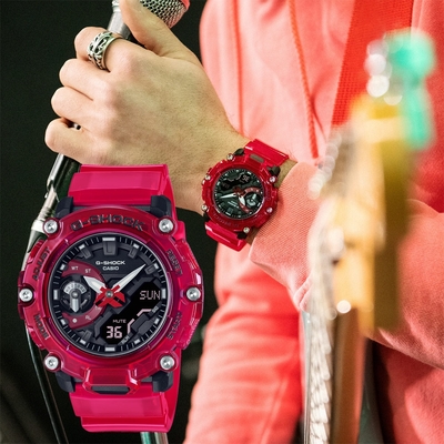 CASIO 卡西歐 G-SHOCK 炫彩音浪 碳核心防護構造雙顯手錶 送禮推薦-火熱紅 GA-2200SKL-4A