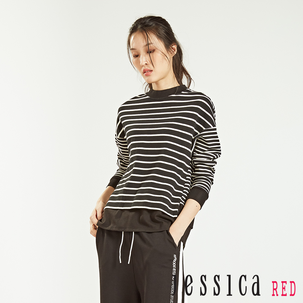JESSICA RED - 極簡條紋設計上衣（黑）