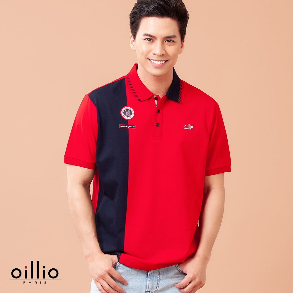 oillio歐洲貴族 男裝 短袖全棉透氣POLO衫 品牌經典款 撞色設計 休閒口袋 紅色 法國品牌