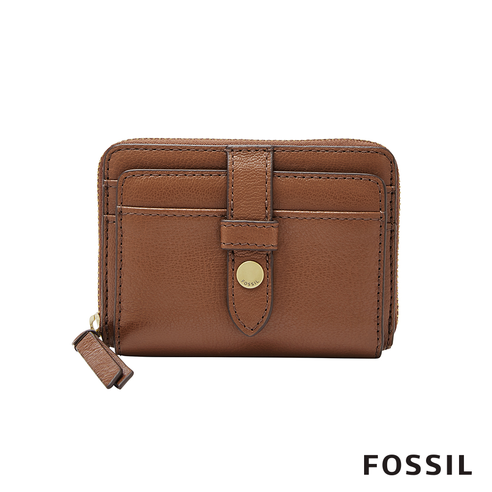 FOSSIL FIONA 金釦設計照片拉鍊零錢短夾-咖啡色 SL7702200