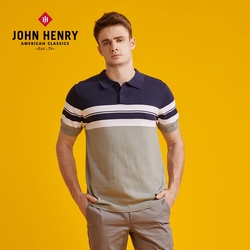 JOHN HENRY 撞色橫條polo針織衫