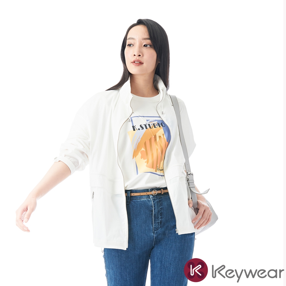 KeyWear奇威名品    簡約百搭立領長袖外套-白色