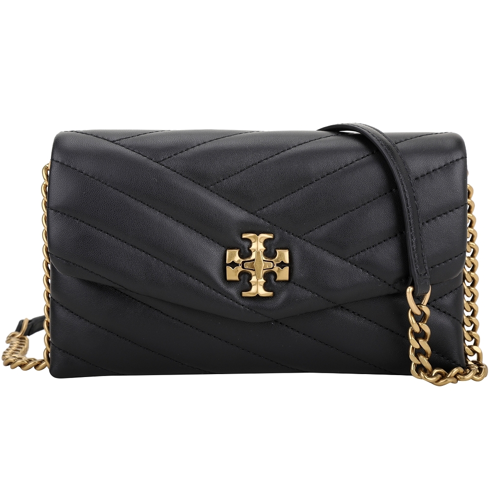 TORY BURCH Kira Chevron 羊皮絎縫鍊帶皮夾/斜背包(黑色) | 斜背包/ 鍊