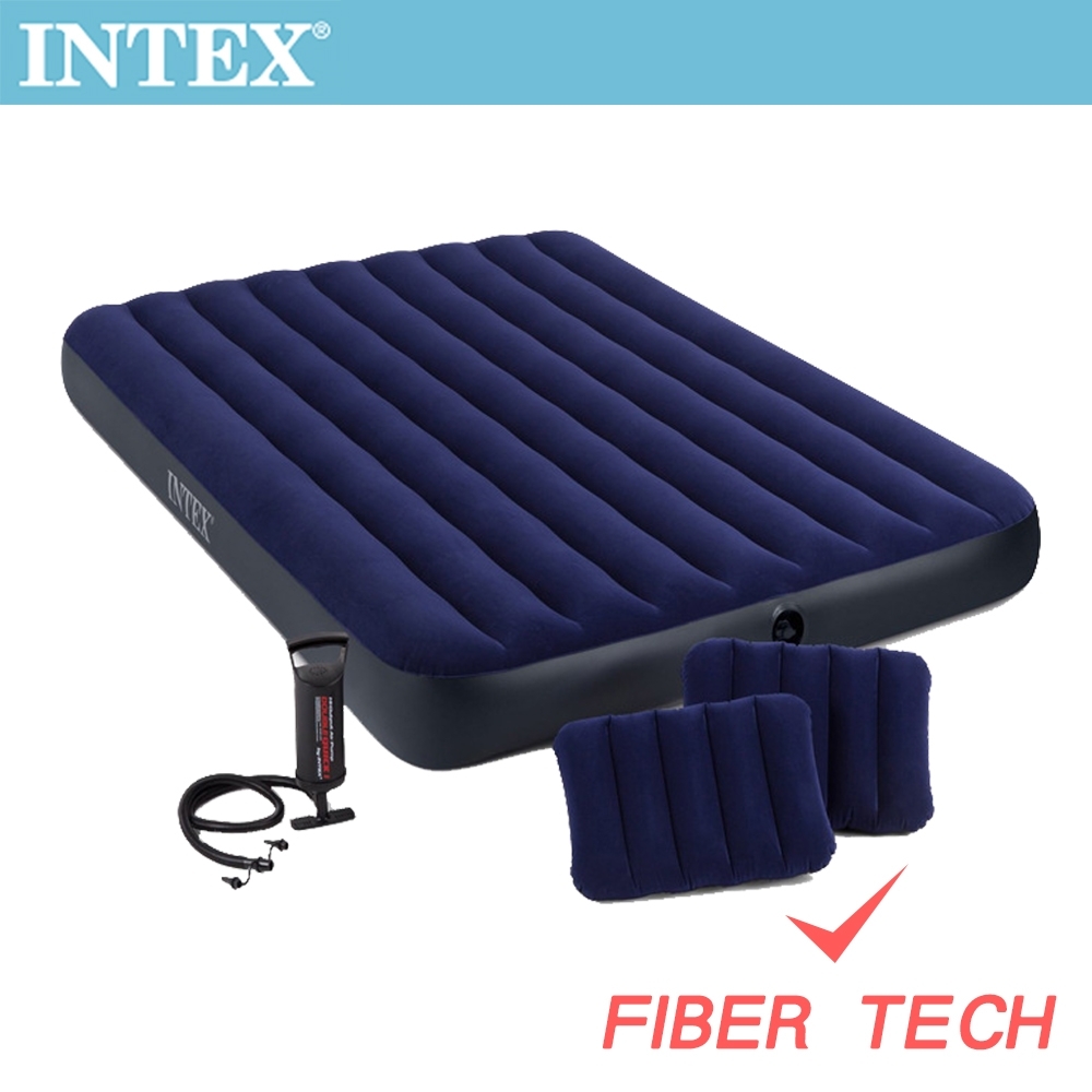 INTEX經典雙人加大充氣床-寬152cm-特惠組合(附手壓幫浦+枕頭*2)(64765)