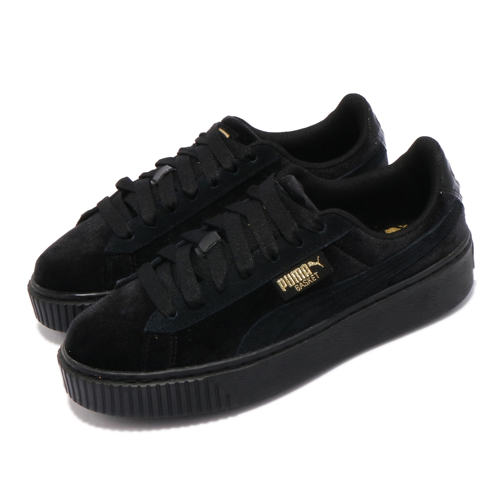 Puma 休閒鞋 Platform Velvet 復古 女鞋 麂皮 穿搭推薦 厚底 微增高 百搭 黑 金 37393501