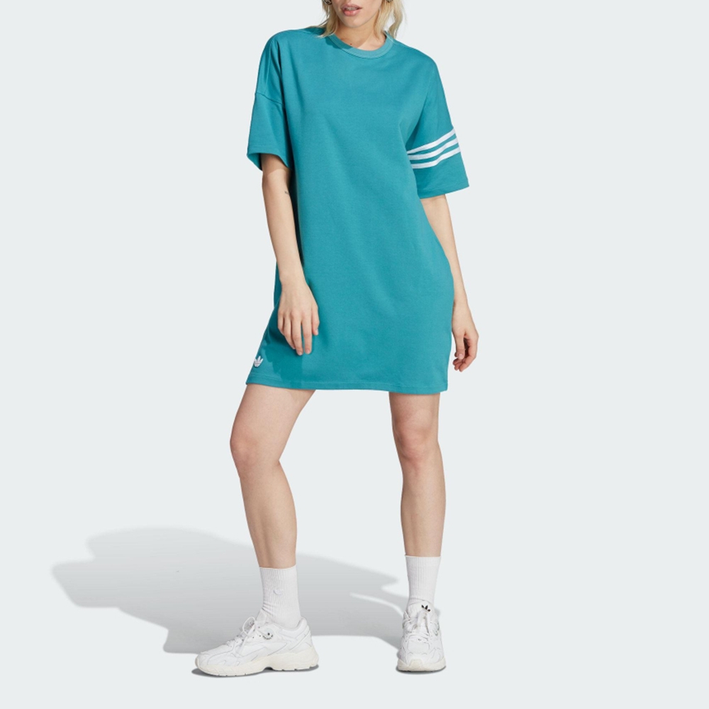 adidas 洋裝 女款 運動洋裝 長版上衣 三葉草 亞規 TEE DRESS 藍綠 IM1837