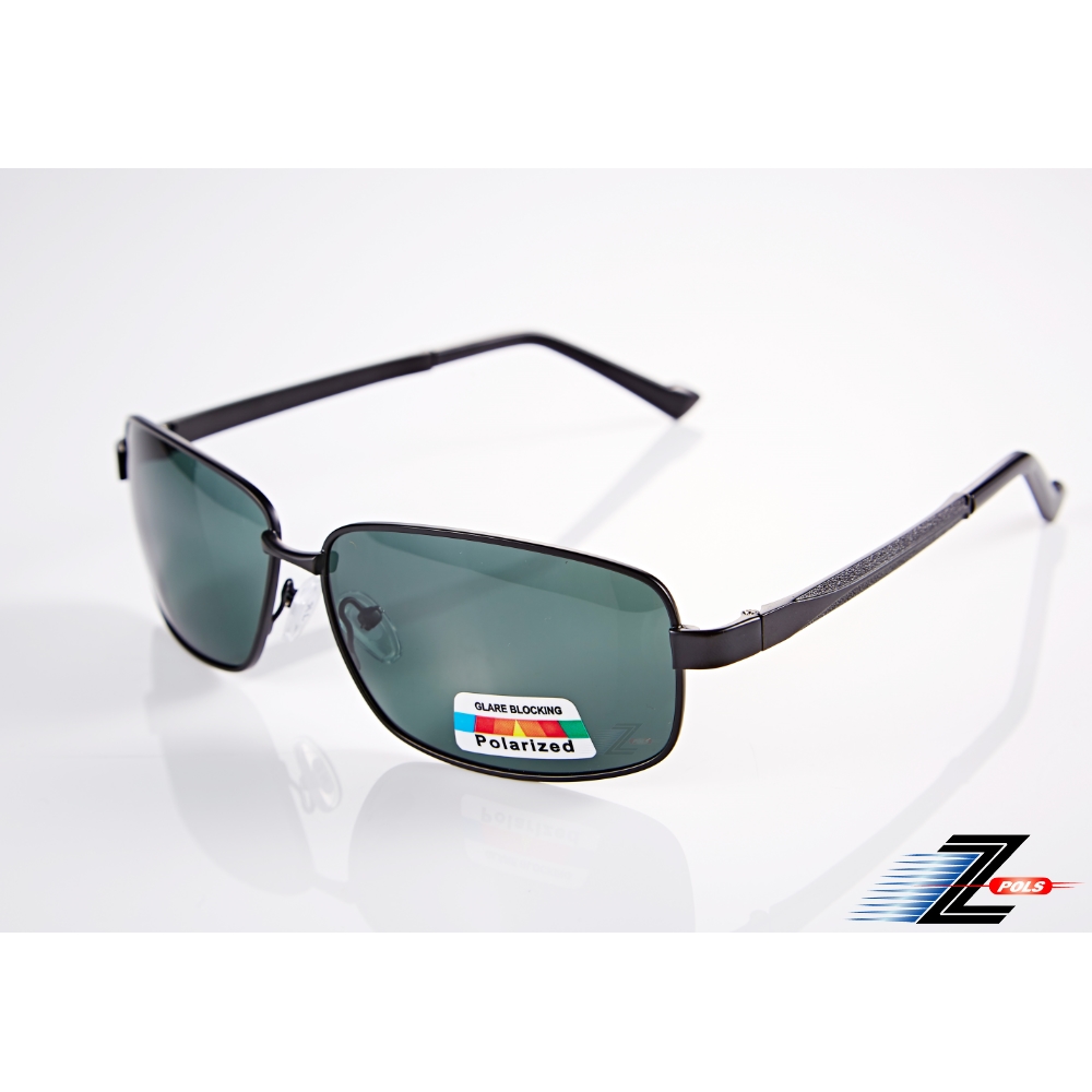 【Z-POLS】頂級圖騰設計質感寶麗來偏光抗UV400太陽眼鏡-黑框