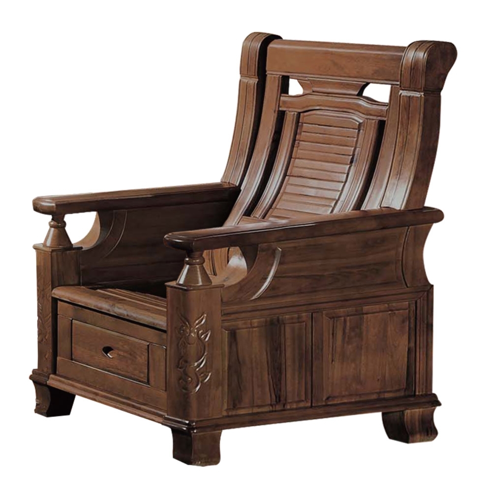 文創集 亞梭典雅風樟木實木單人座收納式沙發椅(收納抽屜設置)-83x72x102cm免組