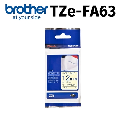 brother TZe-FA63 原廠燙印布質標籤帶 (12mm 粉黃布藍字)