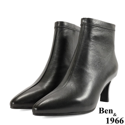Ben&1966高級頭層羊皮流行尖頭短靴-黑(217261)