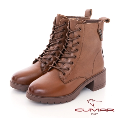 【CUMAR】擦色感簡約綁帶短靴-棕色
