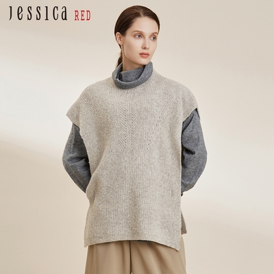 JESSICA RED - 寬鬆百搭羊毛混紡罩衫背心824559（淺駝）