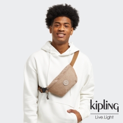 Kipling 烏龍拿鐵色拉鍊休閒斜背包-NEW FRESH