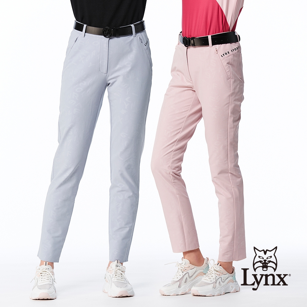 【Lynx Golf】女款磨毛保暖舒適品牌字樣壓光工藝隱形拉鍊口袋設計直筒長褲(二色)