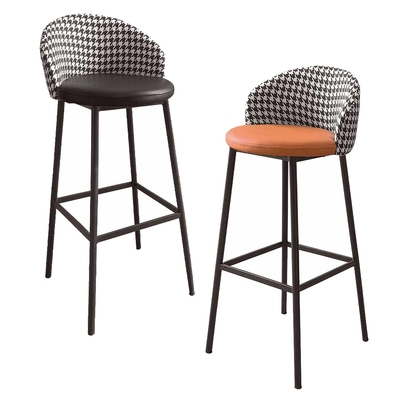 Boden-莎朵工業風千鳥紋布+皮革吧台椅/吧檯椅/高腳椅/單椅(兩入組合-兩色可選)-41x44x94cm