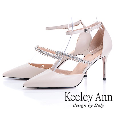 Keeley Ann耀眼新娘 鑽石腳背帶尖頭高跟鞋(杏色-Ann系列)