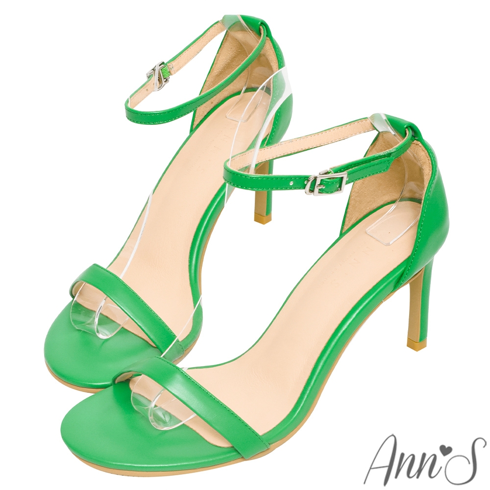 (季末換季出清)Ann’S不踩雷美腿製造機一字帶涼鞋-細帶8公分高跟-時髦綠